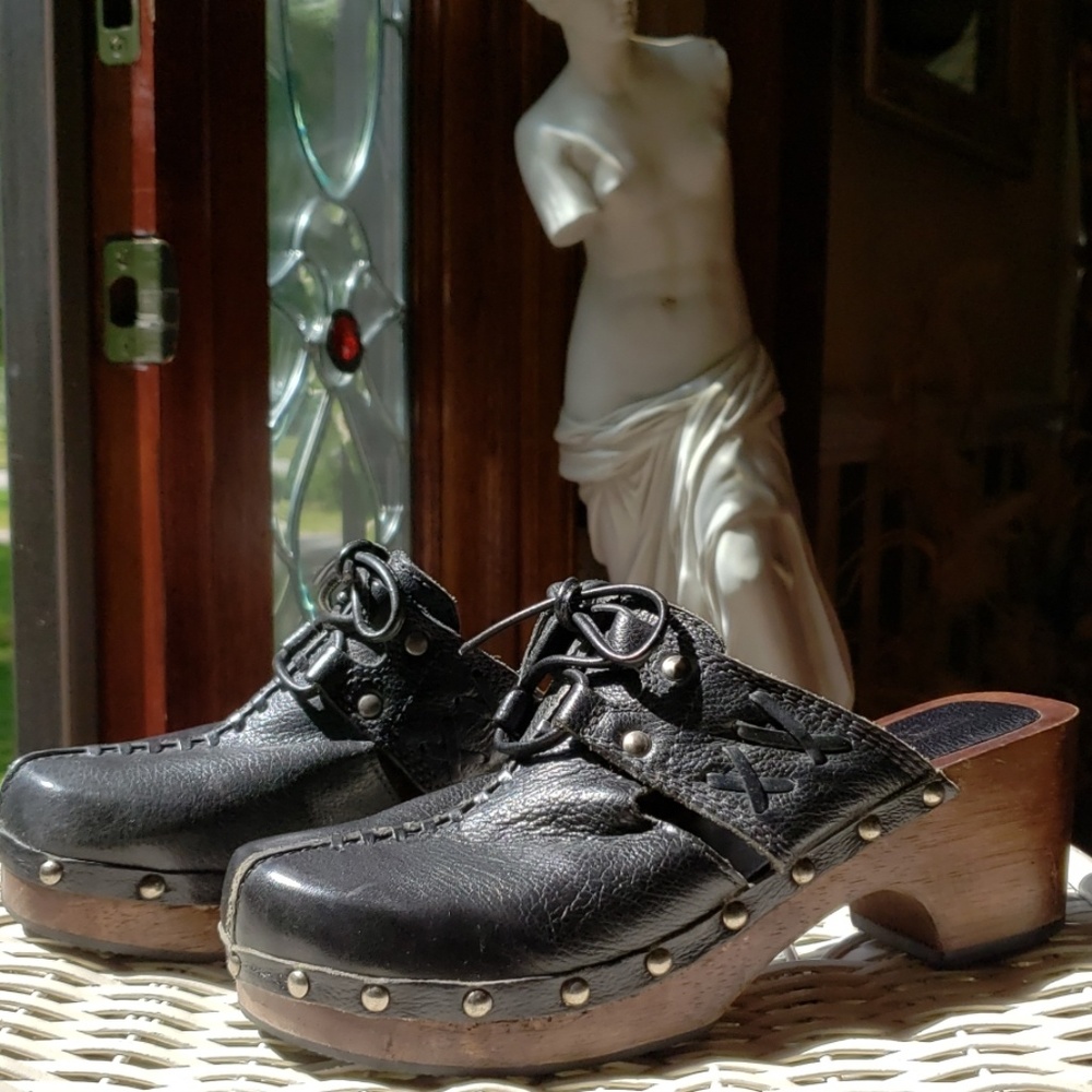 Candies Black Leather Mules